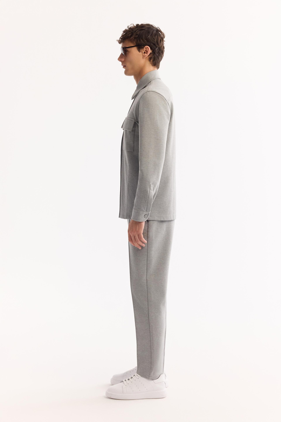 Grey Classic Collar Cotton Shirt Jacket