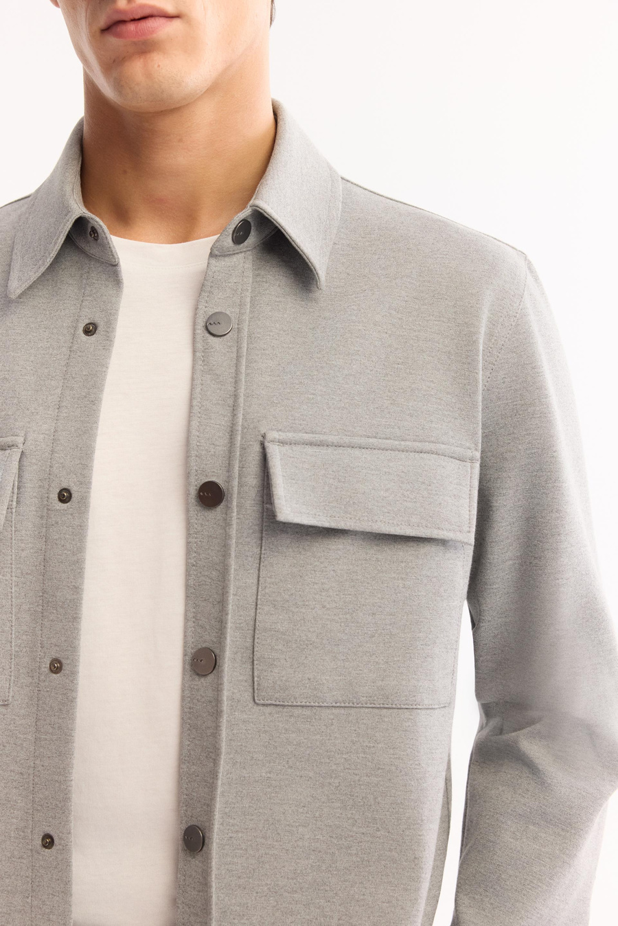 Grey Classic Collar Cotton Shirt Jacket