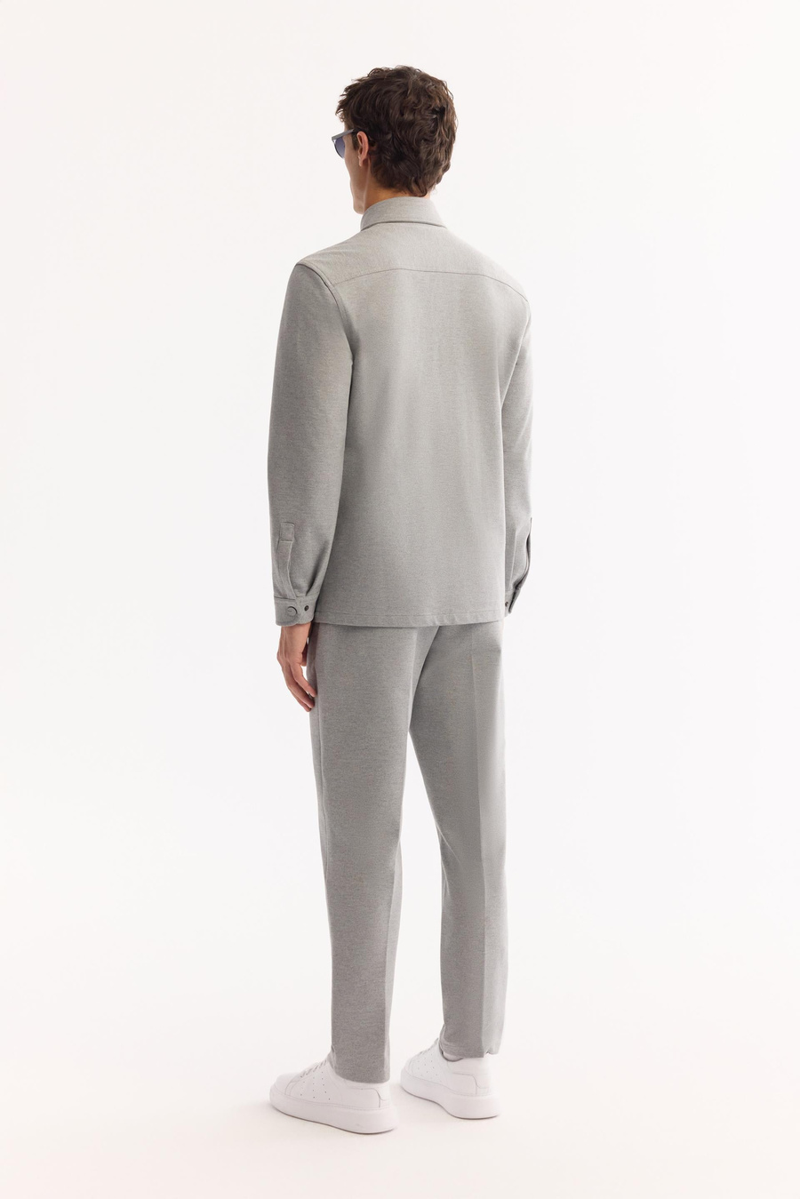 Grey Classic Collar Cotton Shirt Jacket