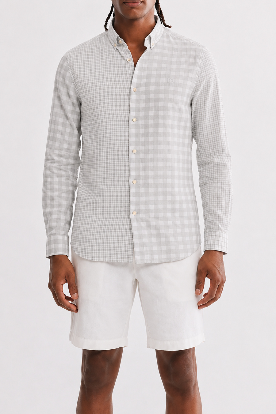 Grey Linen Blend Plaid Shirt