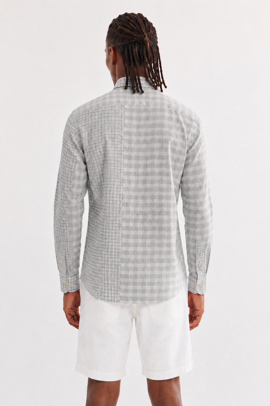 Grey Linen Blend Plaid Shirt