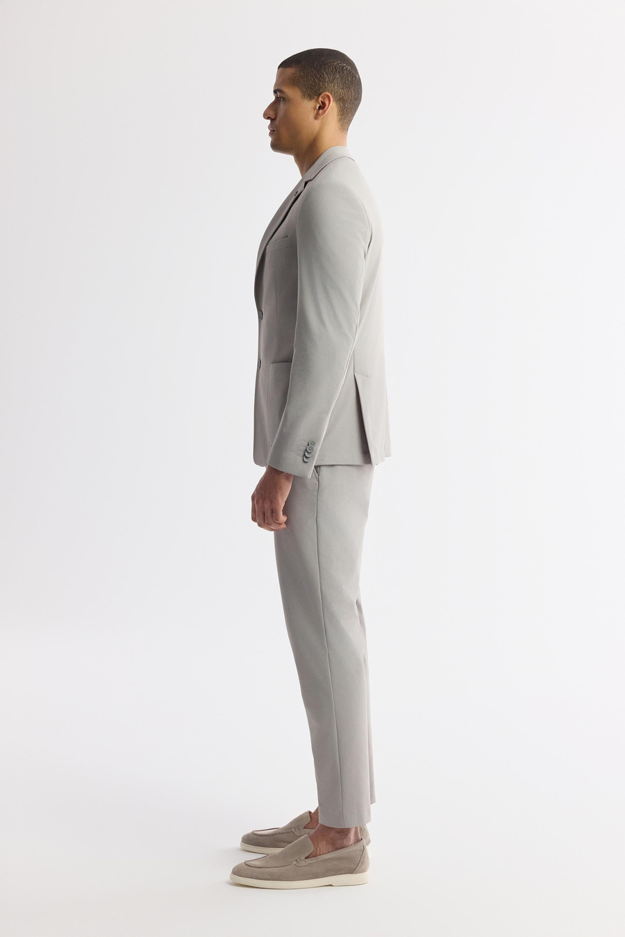 Gri Mono Yaka Pamuklu Hafif Bi-Stretch Blazer Ceket