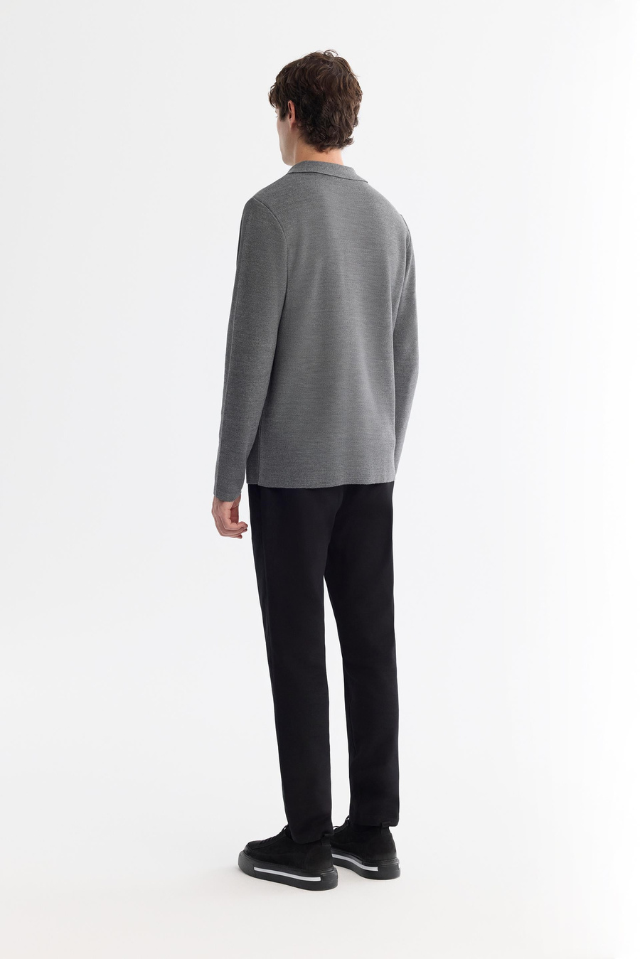 Grey Wool Blend Polo Cardigan