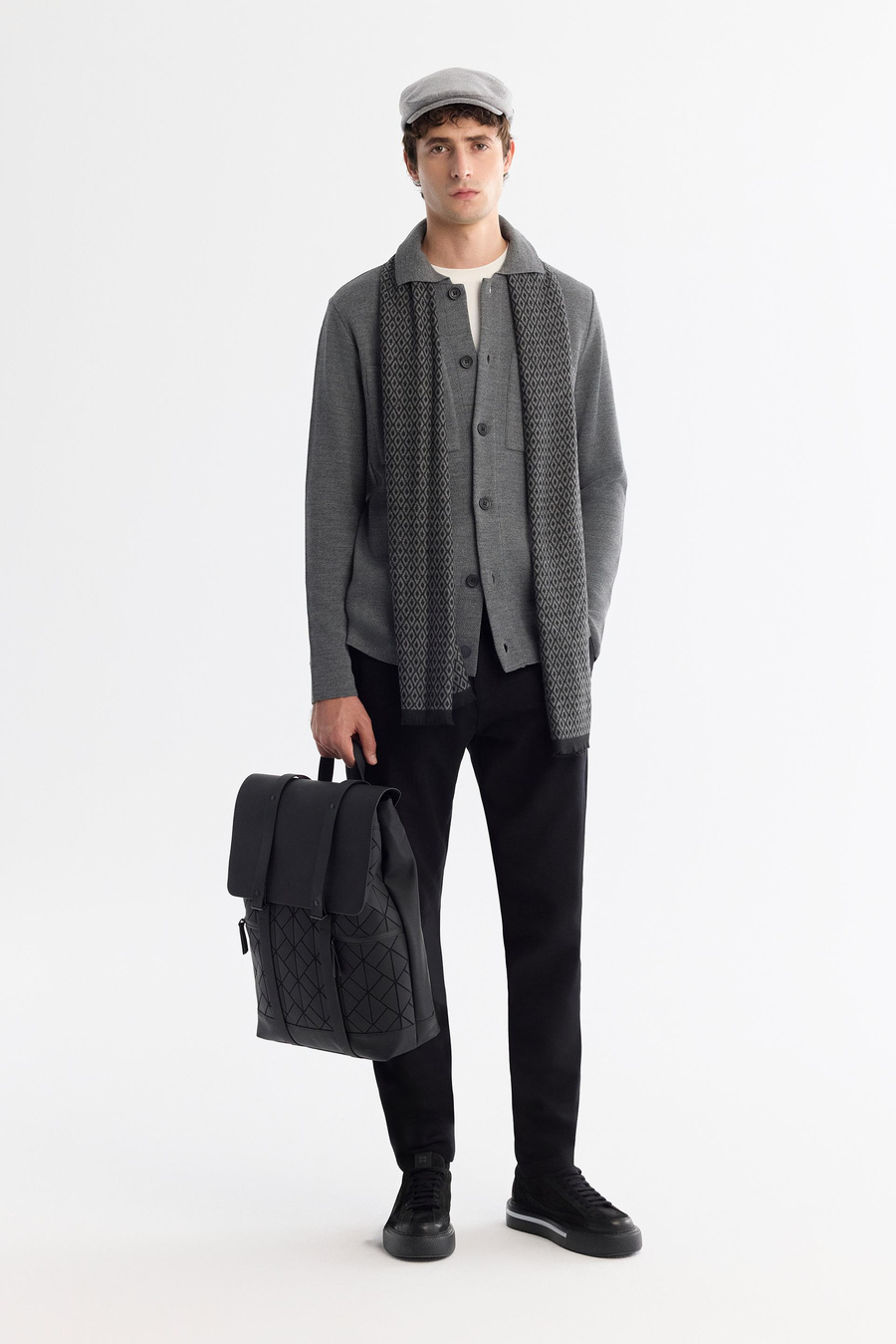 Grey Wool Blend Polo Cardigan