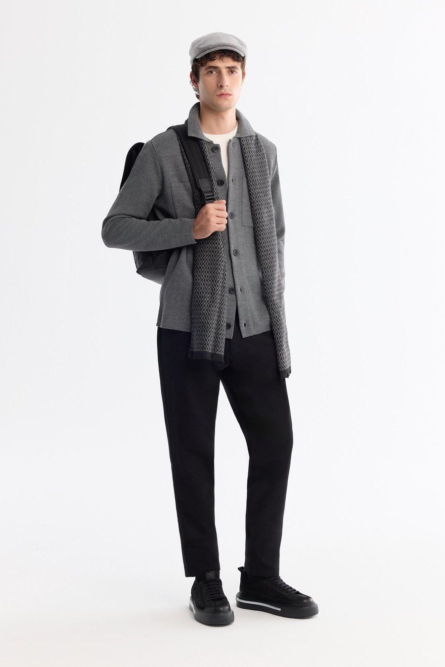 Grey Wool Blend Polo Cardigan