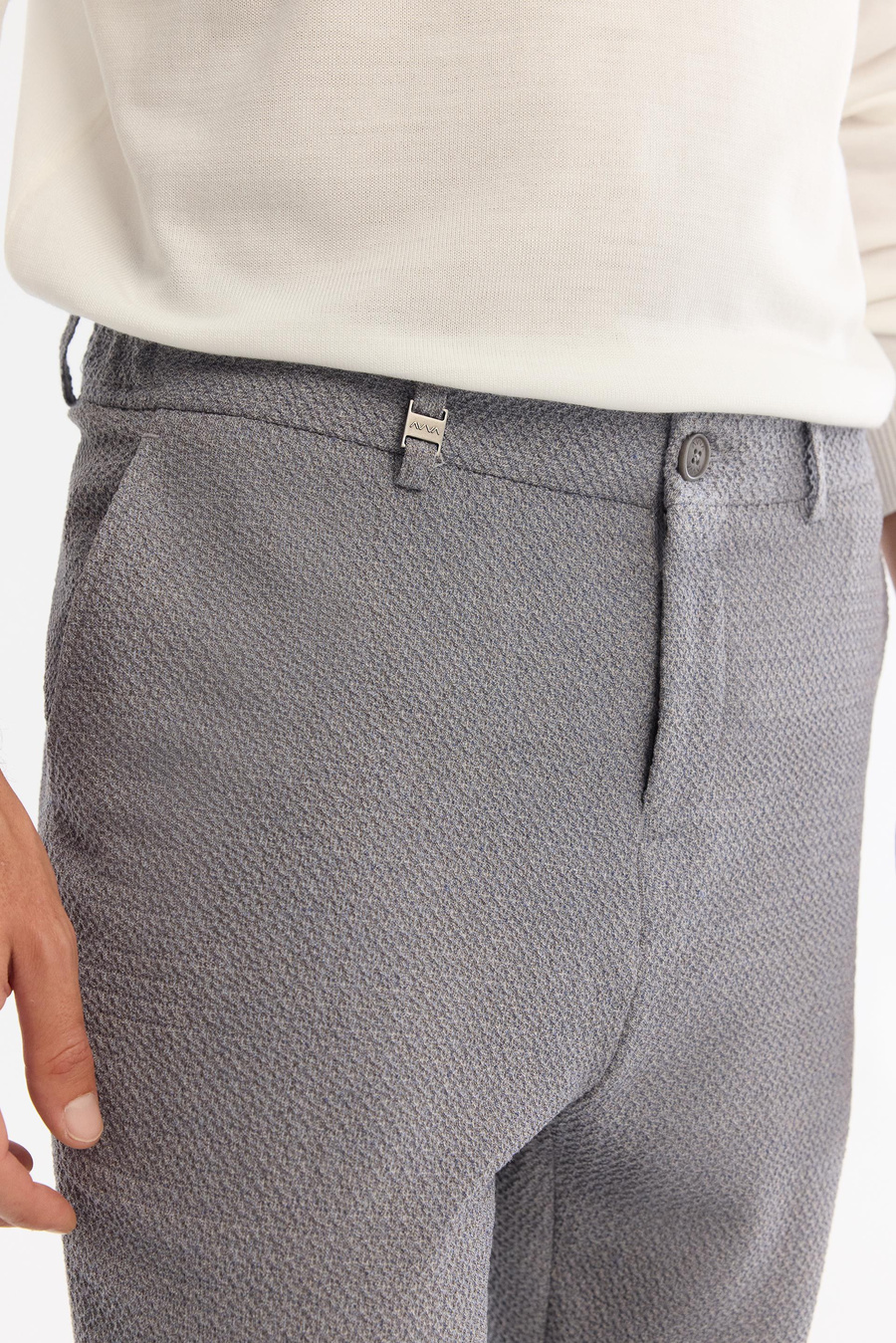 Gri Klasik Bel Yandan Cepli Dokulu Bi-Stretch Pantolon