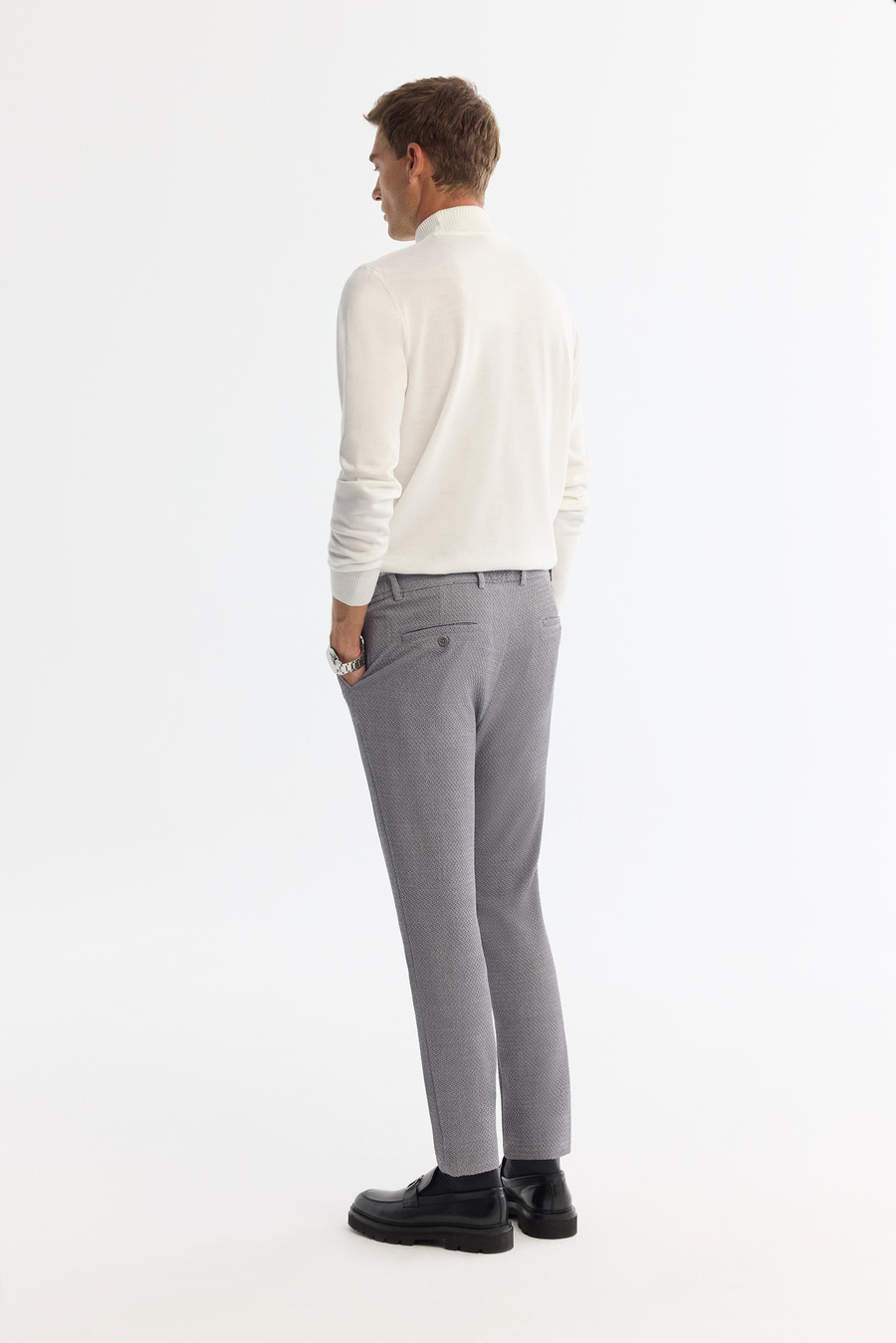 Gri Klasik Bel Yandan Cepli Dokulu Bi-Stretch Pantolon