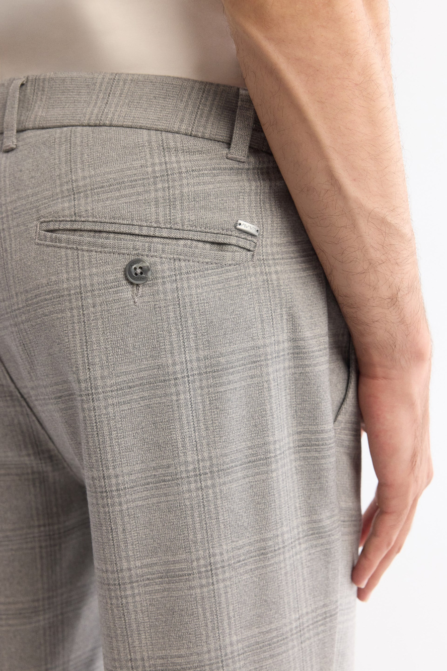 Gri Yanı Lastikli Ekose Duble Paça Elastan Pantolon