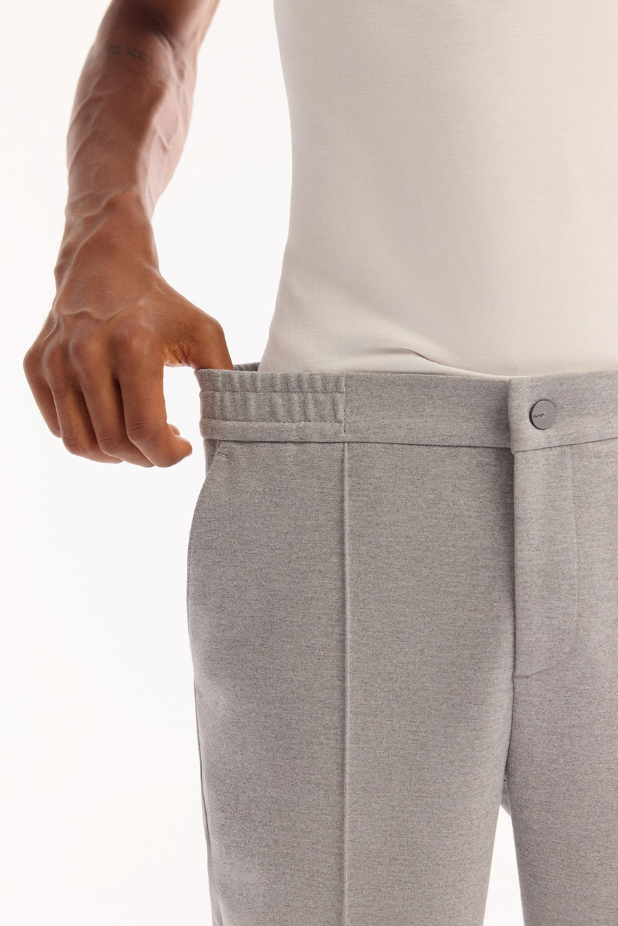 Grey Side Elastic Cotton Viscose Blend Pants