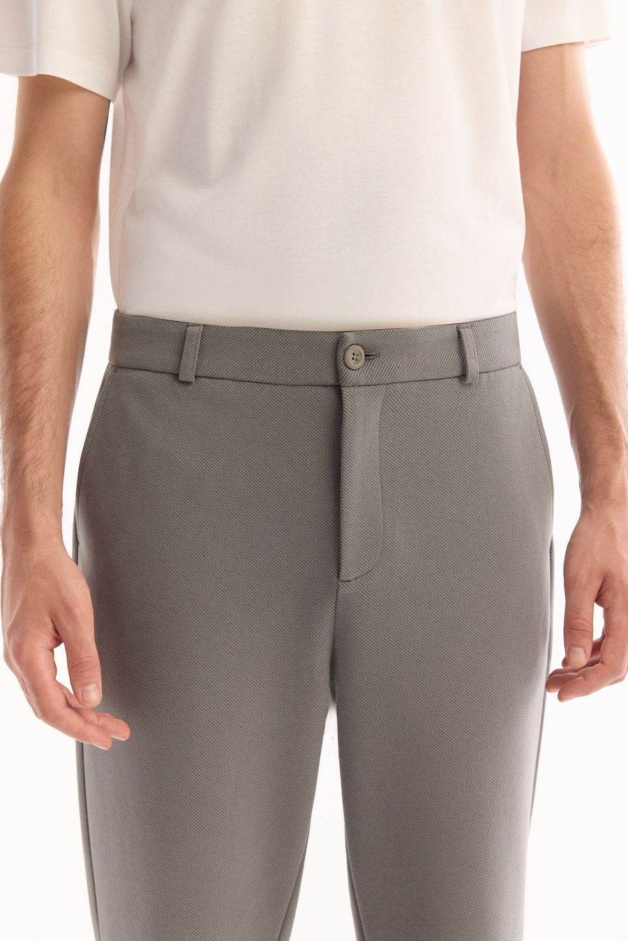 Grey-Green Classic Waist Cotton Pants