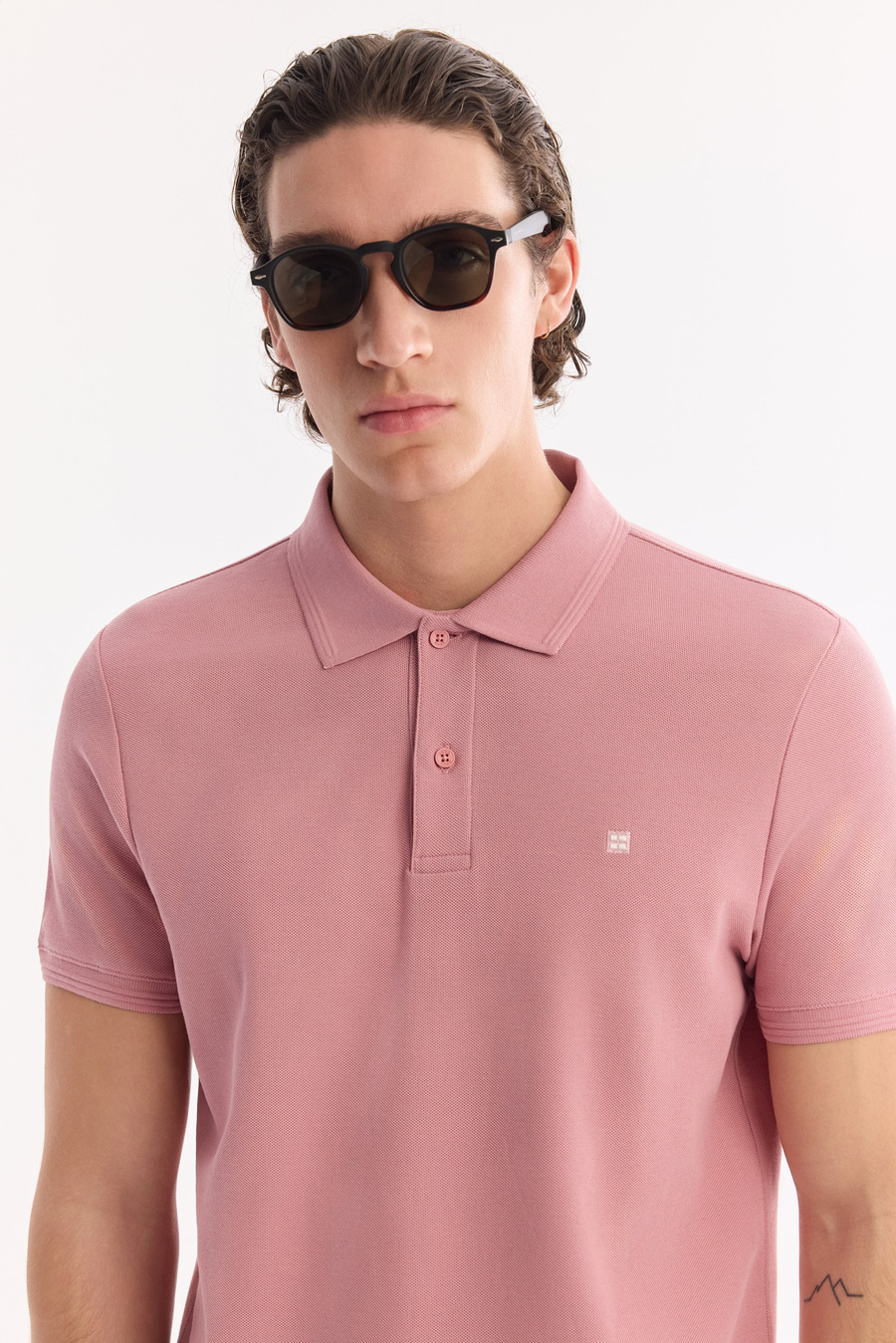 Dusty Rose %100 Cotton Polo Collar T-Shirt