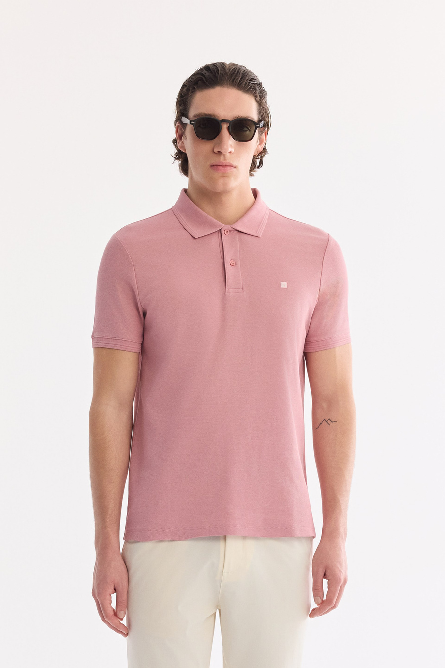 Dusty Rose %100 Cotton Polo Collar T-Shirt