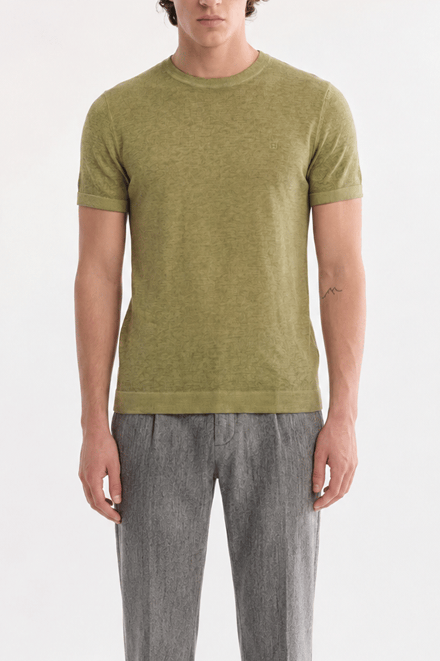 Haki Bisiklet Yaka Triko T-Shirt 