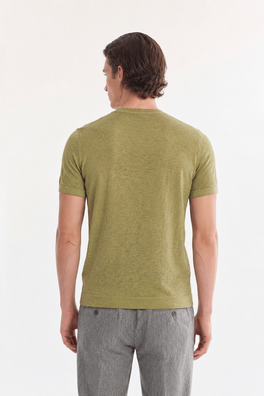 Haki Bisiklet Yaka Triko T-Shirt 