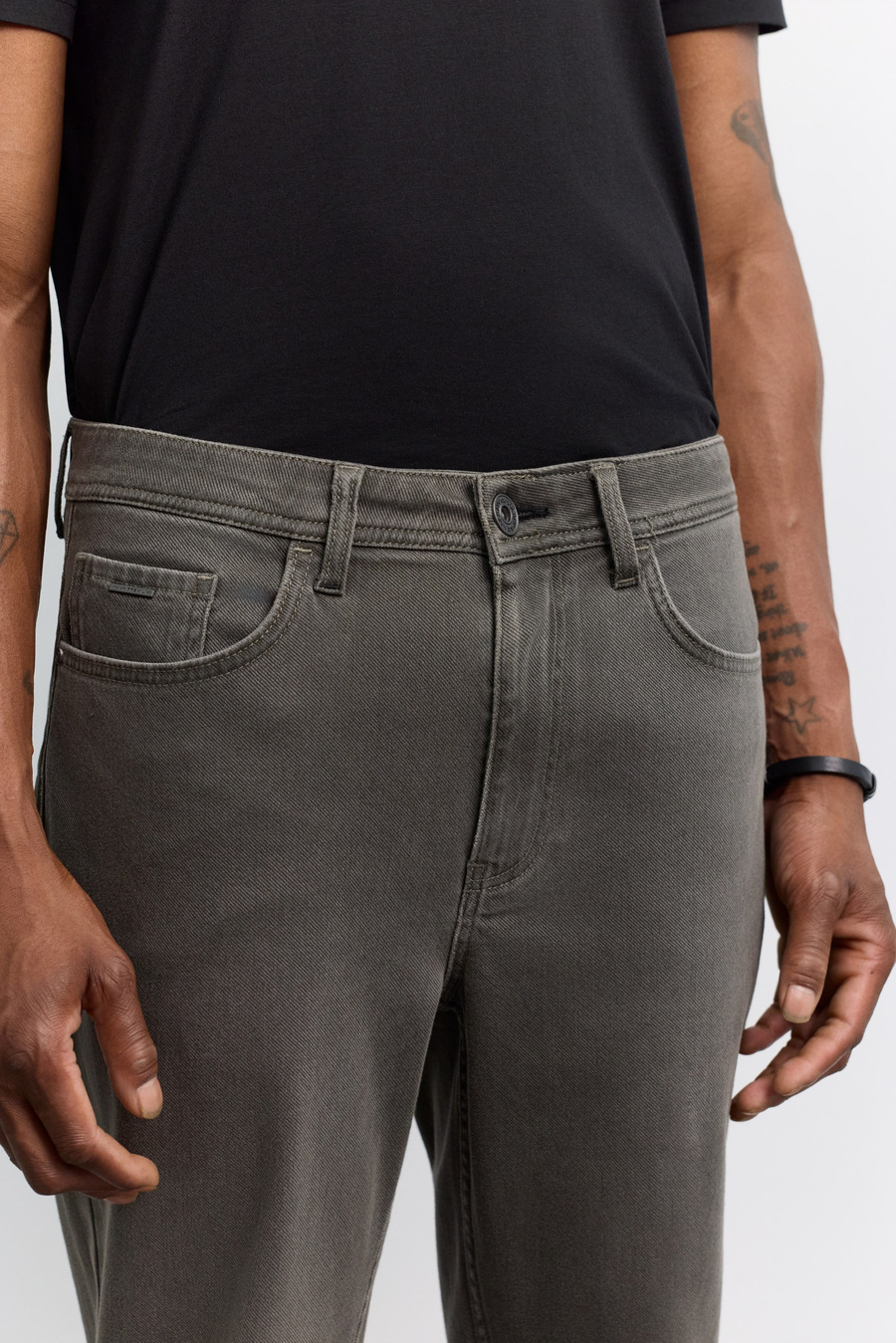 Haki Eskitme Yıkamalı Pamuklu Elastan Jean Pantolon