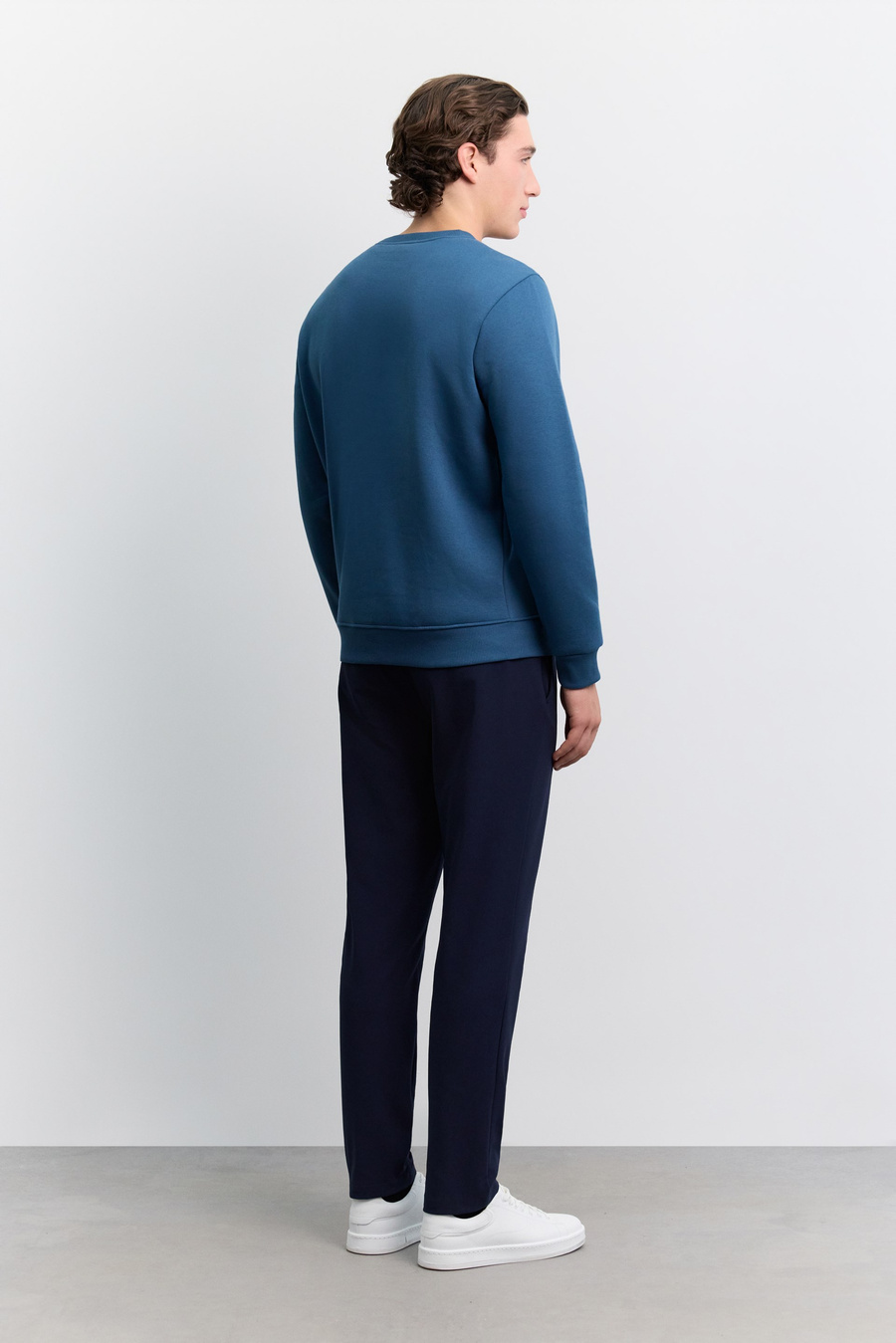 İndigo Bisiklet Yaka 3 İplik Şardonlu -5 Dereceye Dayanıklı Sweatshirt
