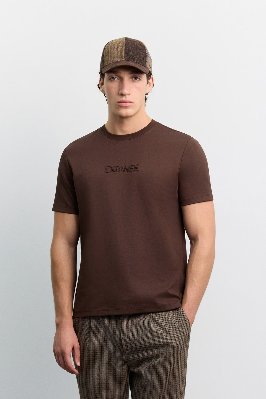 Kahve Bisiklet Yaka Pamuklu Kolay Ütülenen T-Shirt