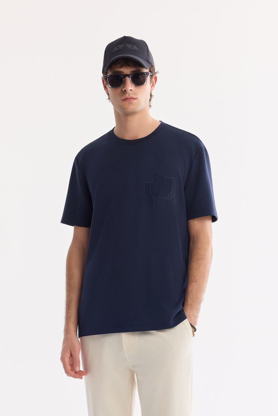 Lacivert Bisiklet Yaka Enjeksiyon  Baskılı İnterlok T-Shirt