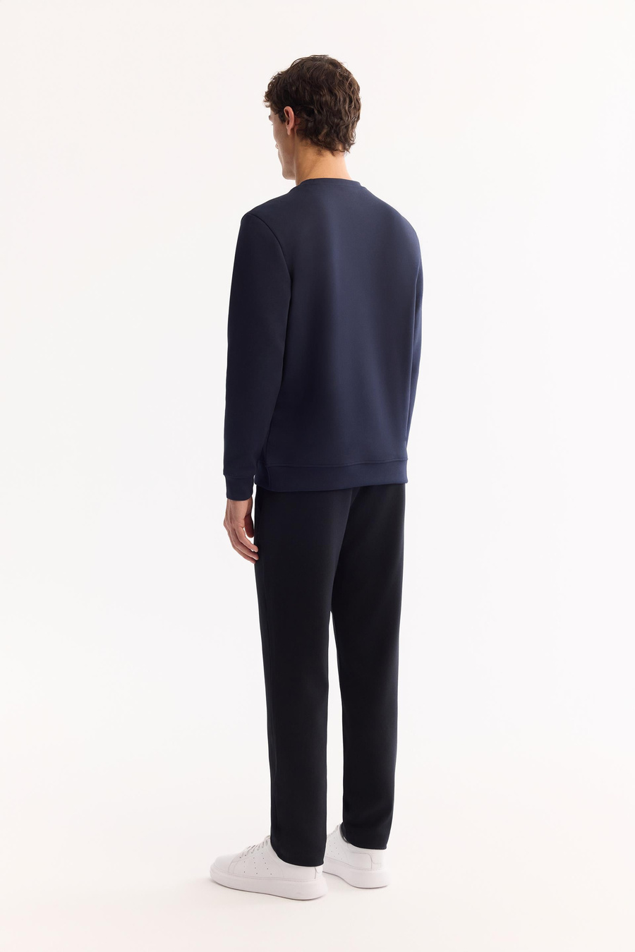 Lacivert Bisiklet Yaka Kolay Ütülenen Bi-Stretch Baskılı Sweatshirt