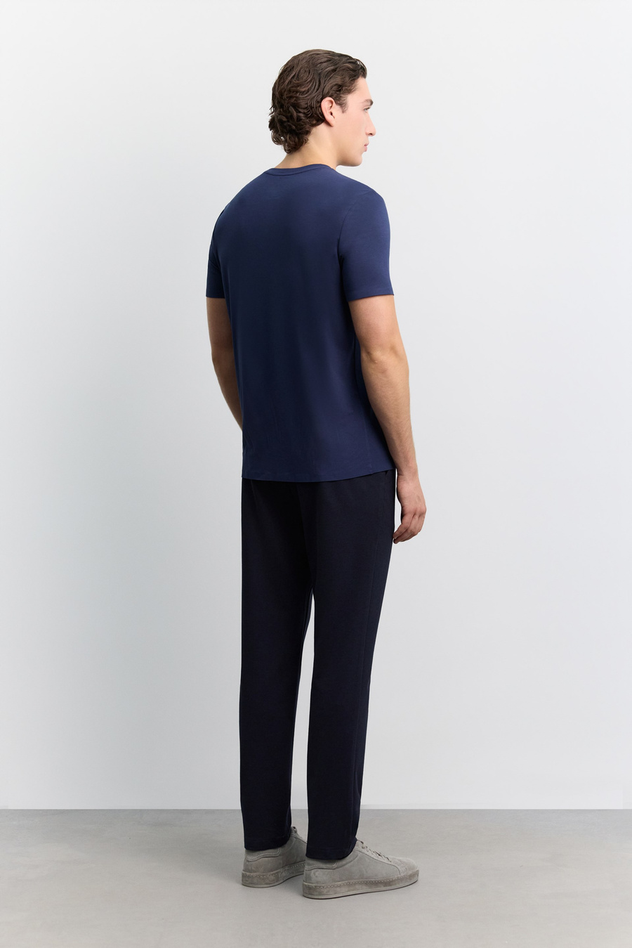 Lacivert Bisiklet Yaka Kol ve Etek Yapıştırma Modal Basic T-Shirt