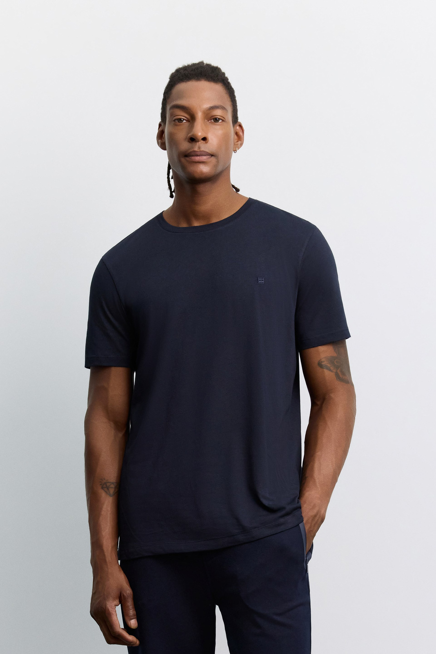 Lacivert Bisiklet Yaka Soft Touch Basic T-Shirt