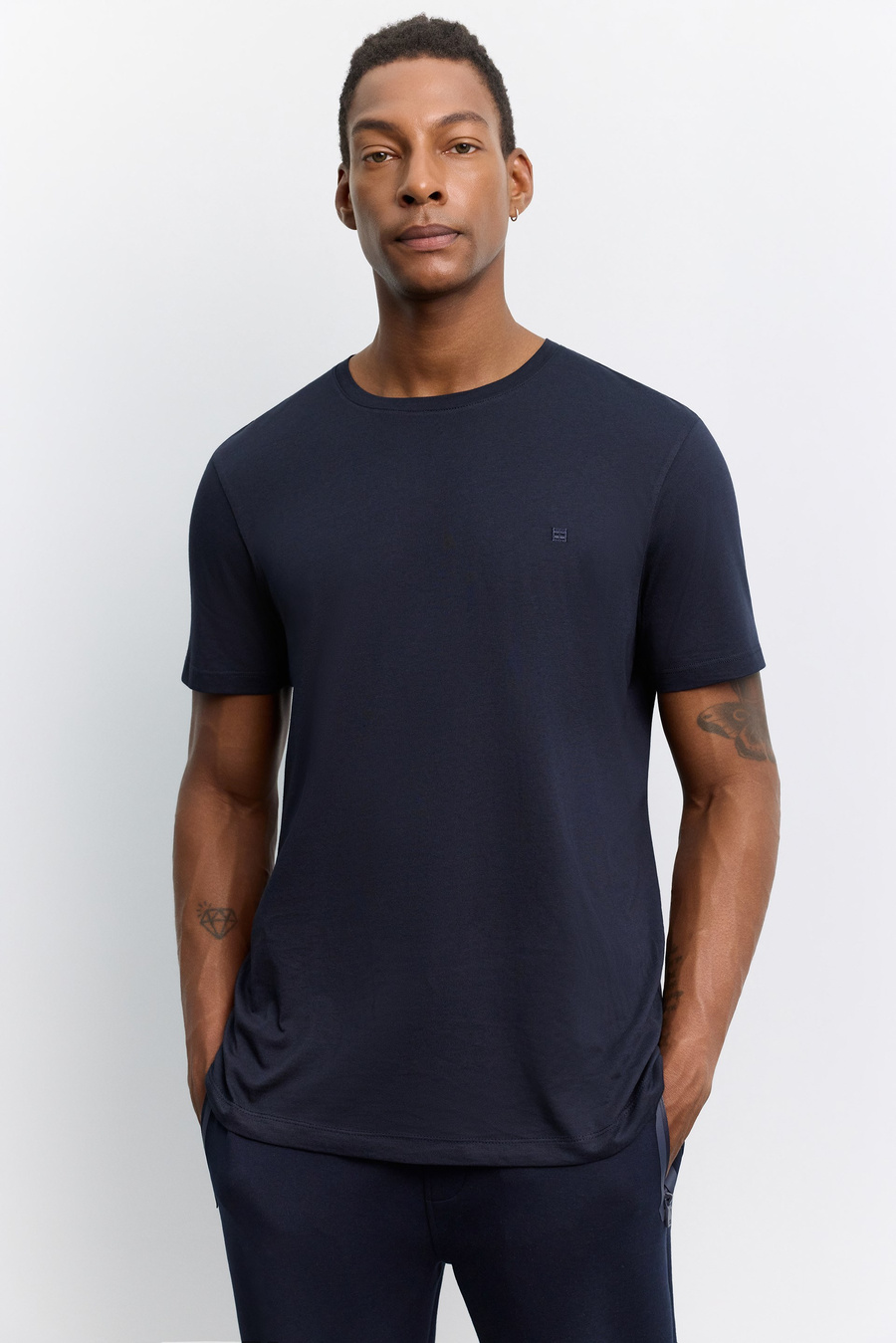 Lacivert Bisiklet Yaka Soft Touch Basic T-Shirt