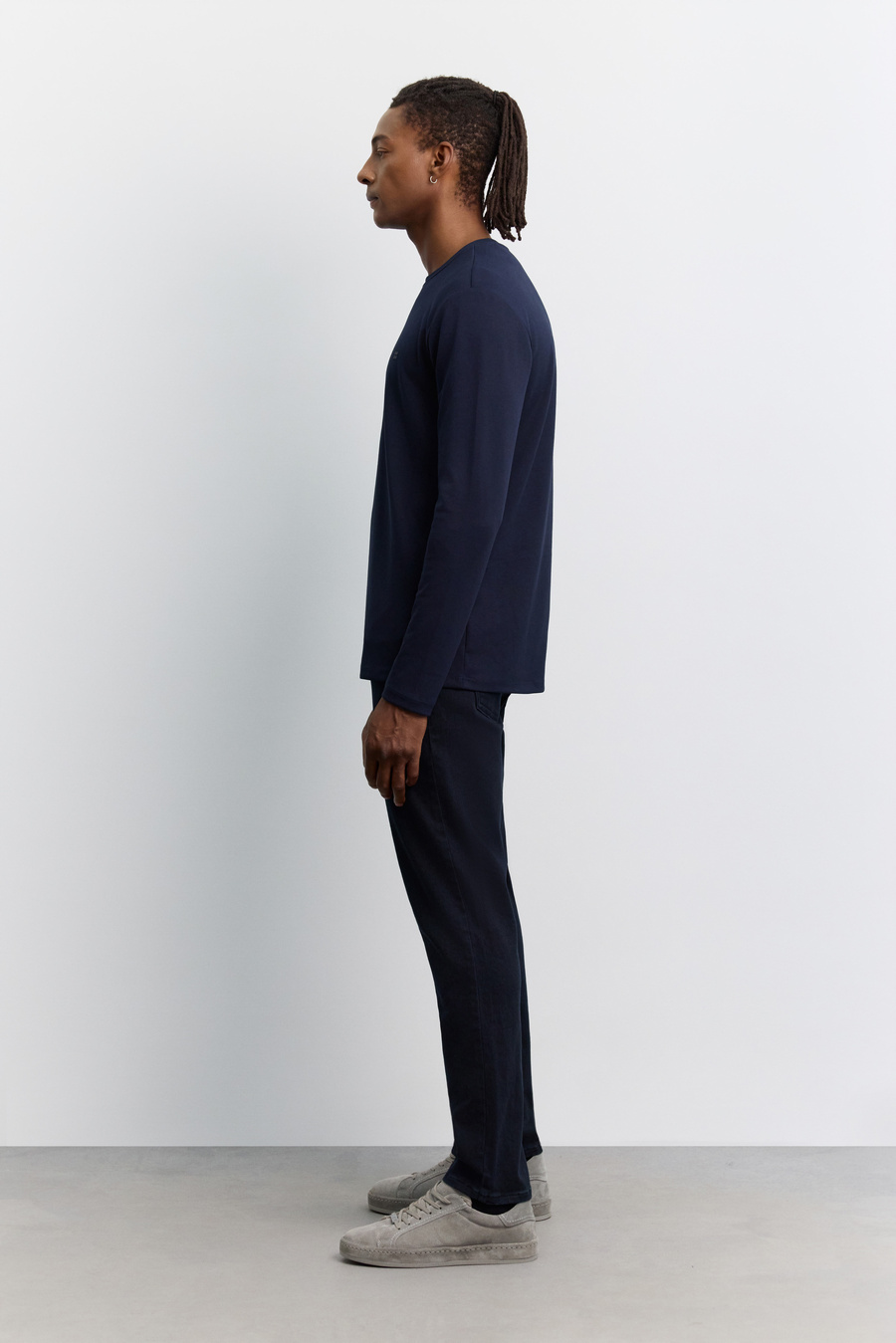 Lacivert Bisiklet Yaka Viskon Karışımlı Bi-Stretch Basic Sweatshirt