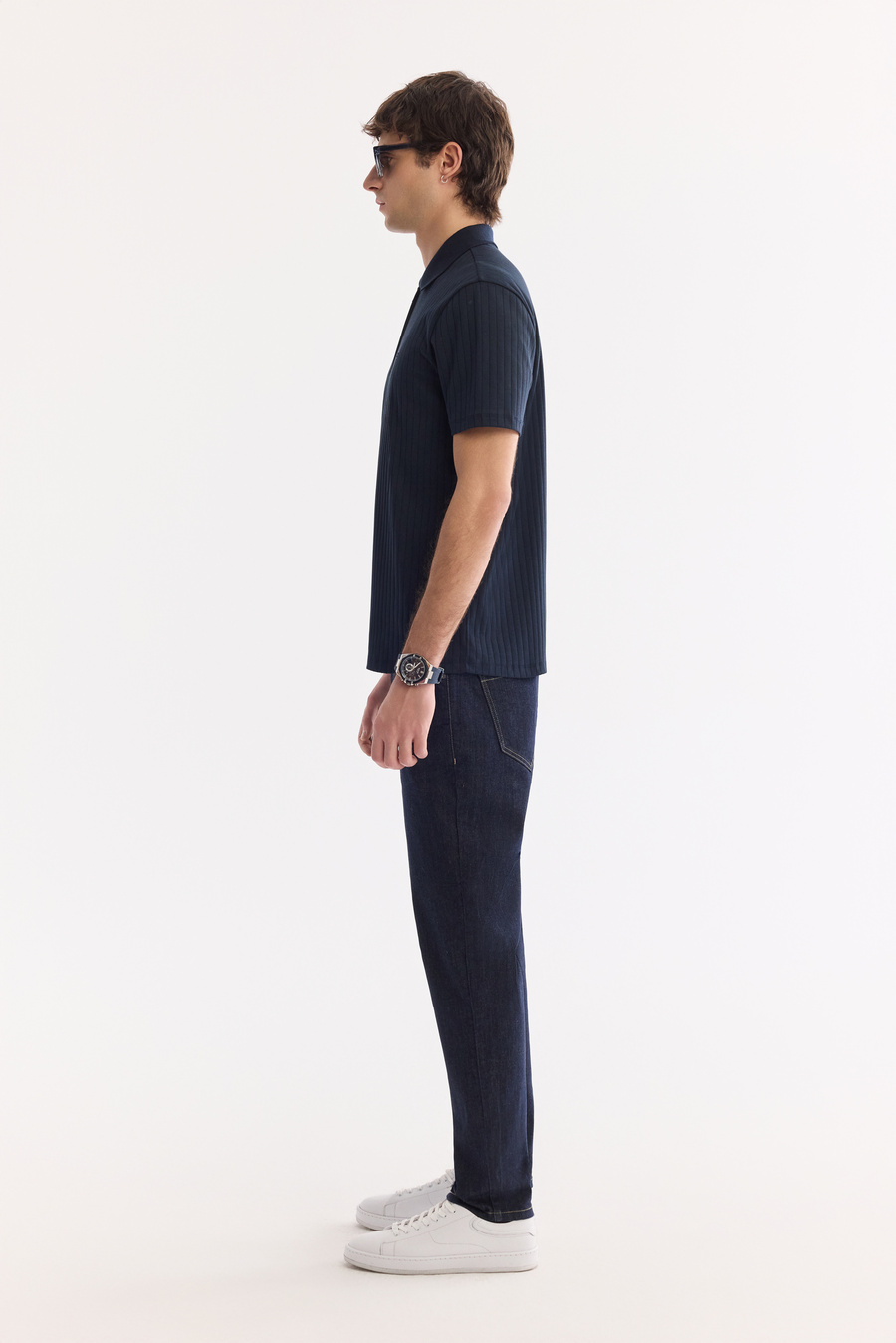 Lacivert Kıvrılmaz Polo Yaka Fermuarlı %100 Pamuk Basic T-Shirt