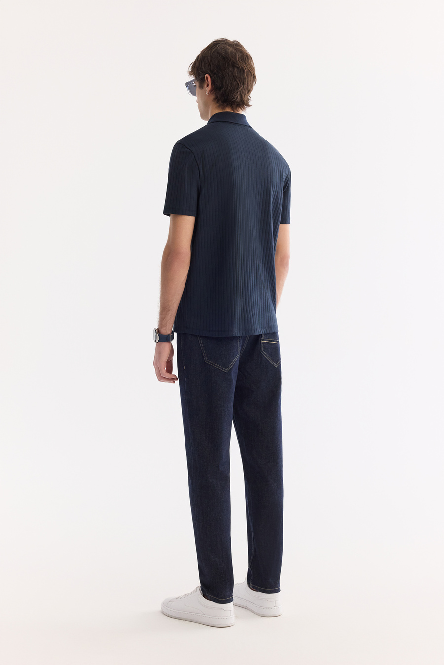 Lacivert Kıvrılmaz Polo Yaka Fermuarlı %100 Pamuk Basic T-Shirt