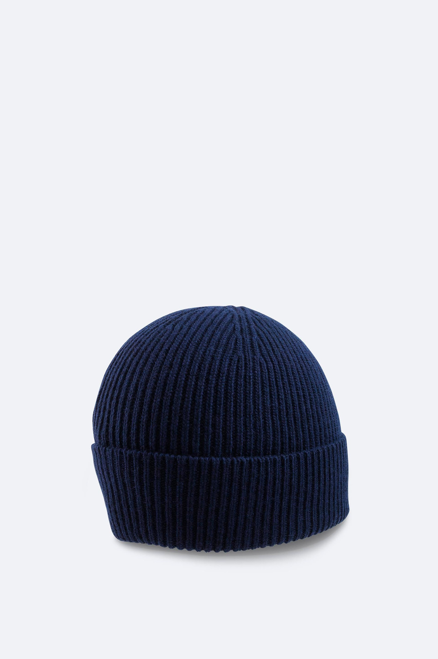 Navy Wool Blend Logo Ribbed Beanie