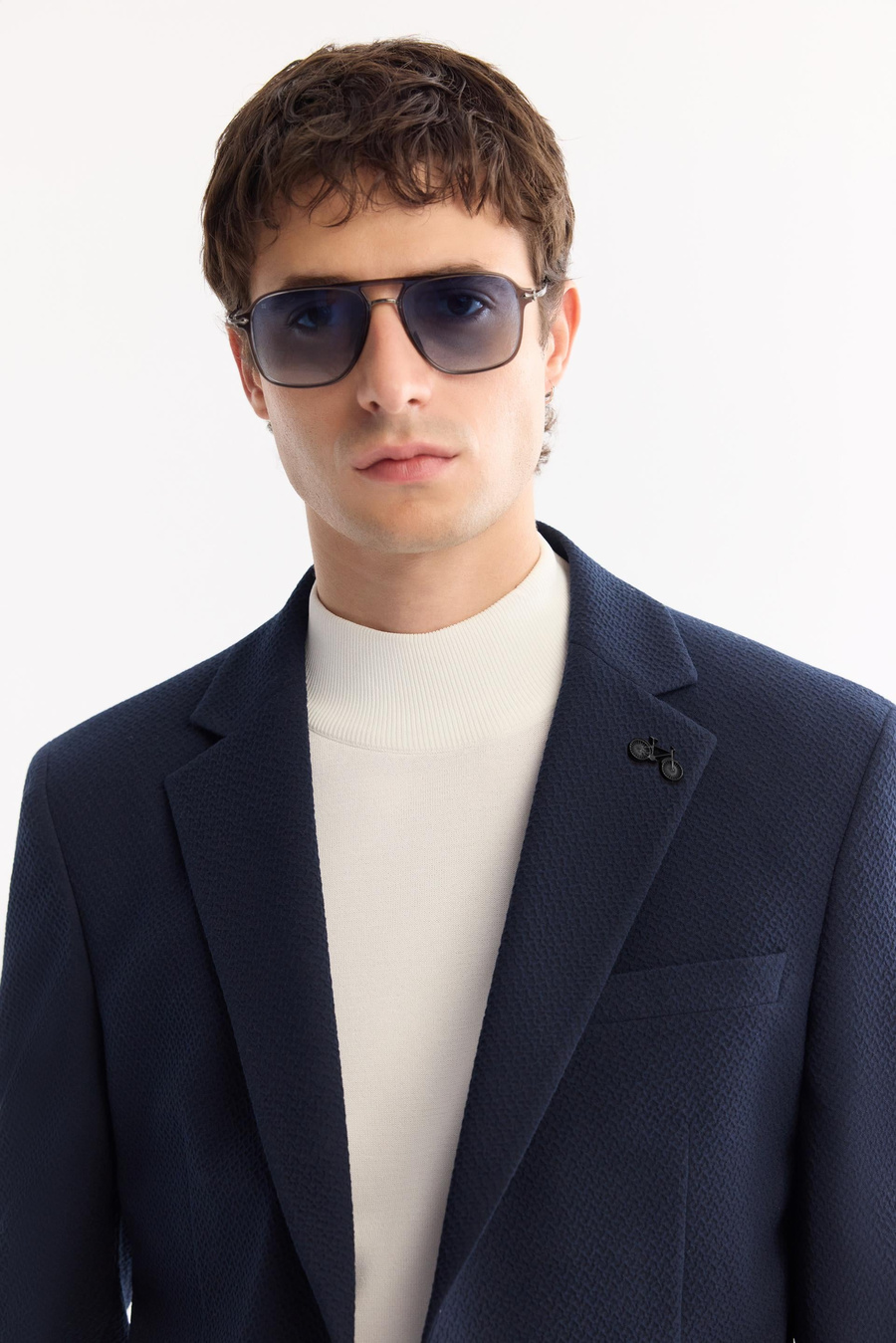 Lacivert Mono Yaka Bi-Stretch Hafif Dokulu Blazer Ceket