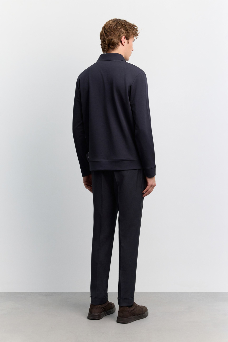 Lacivert Polo Yaka Fermuarlı İnterlok  Sweatshirt