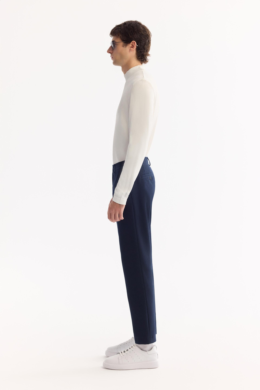 Lacivert Yani Lastikli Bi-Stretch Hafif Pantolon