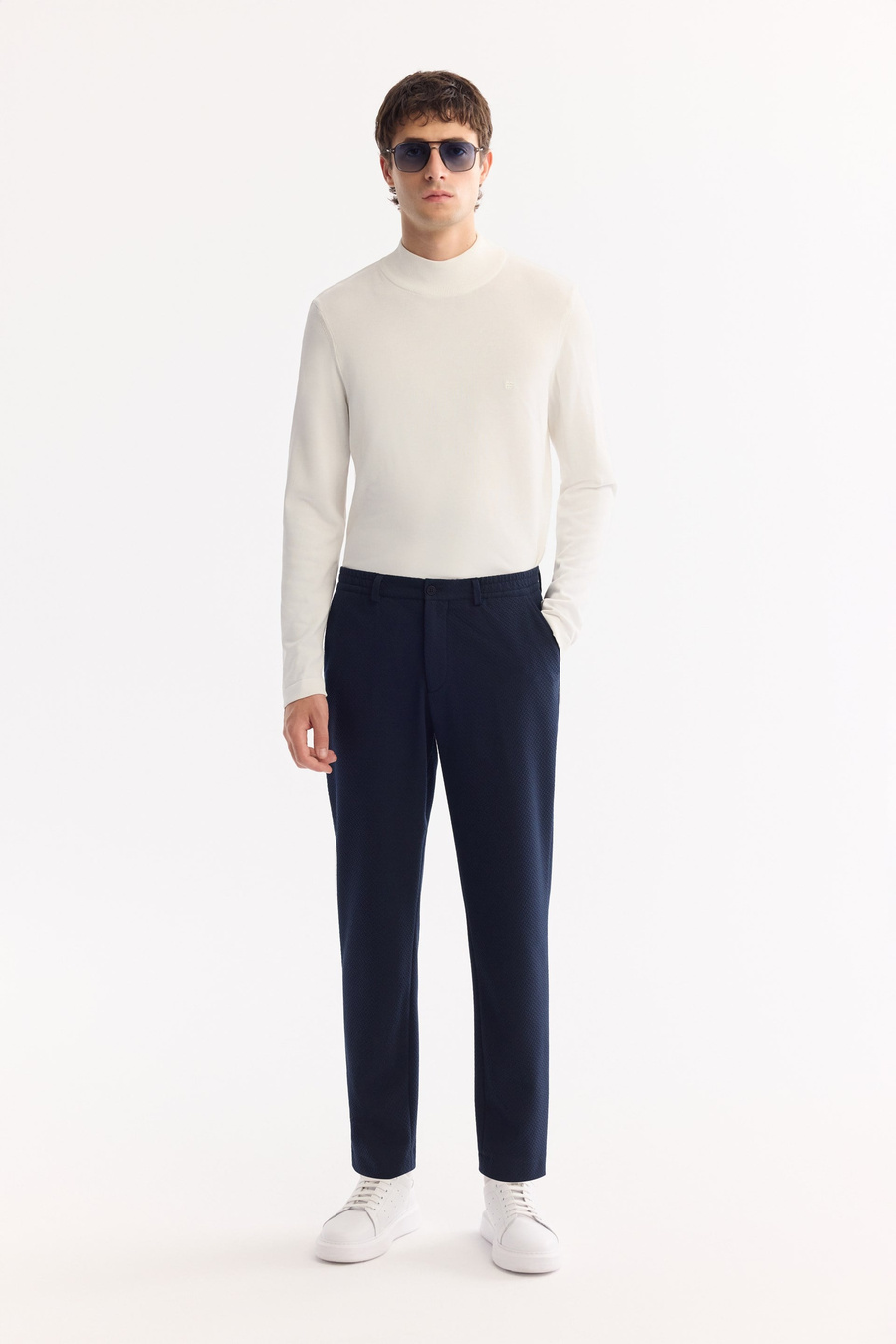 Lacivert Yani Lastikli Bi-Stretch Hafif Pantolon