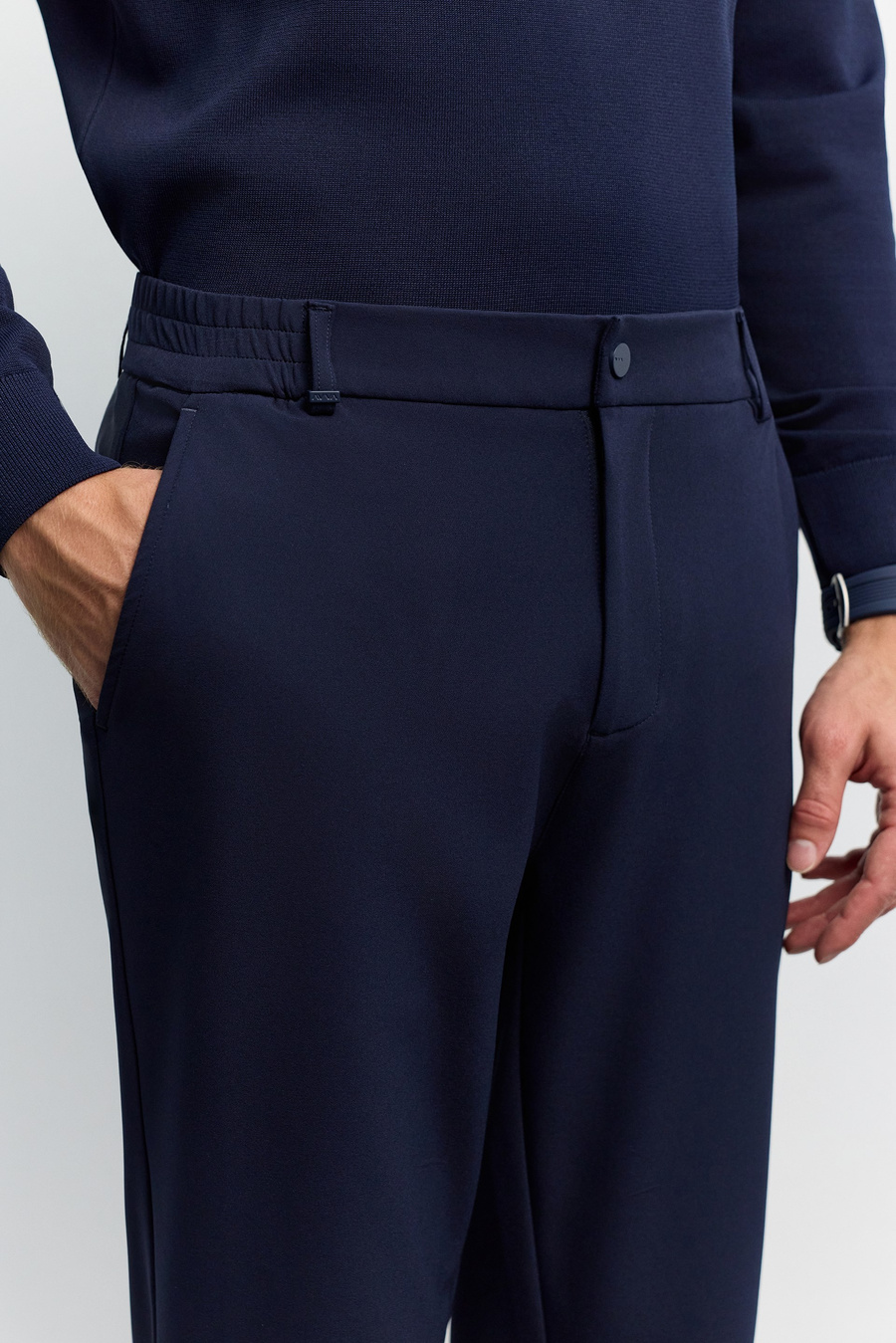 Lacivert Yanı Lastikli Teknik Slim Fit Pantolon