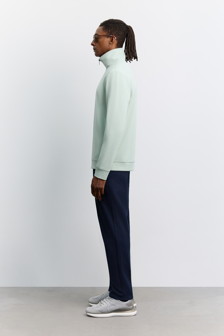 Mint Yeşil Dik Yaka Fermuarlı Baskılı Kolay Ütülenen İnterlok Sweatshirt