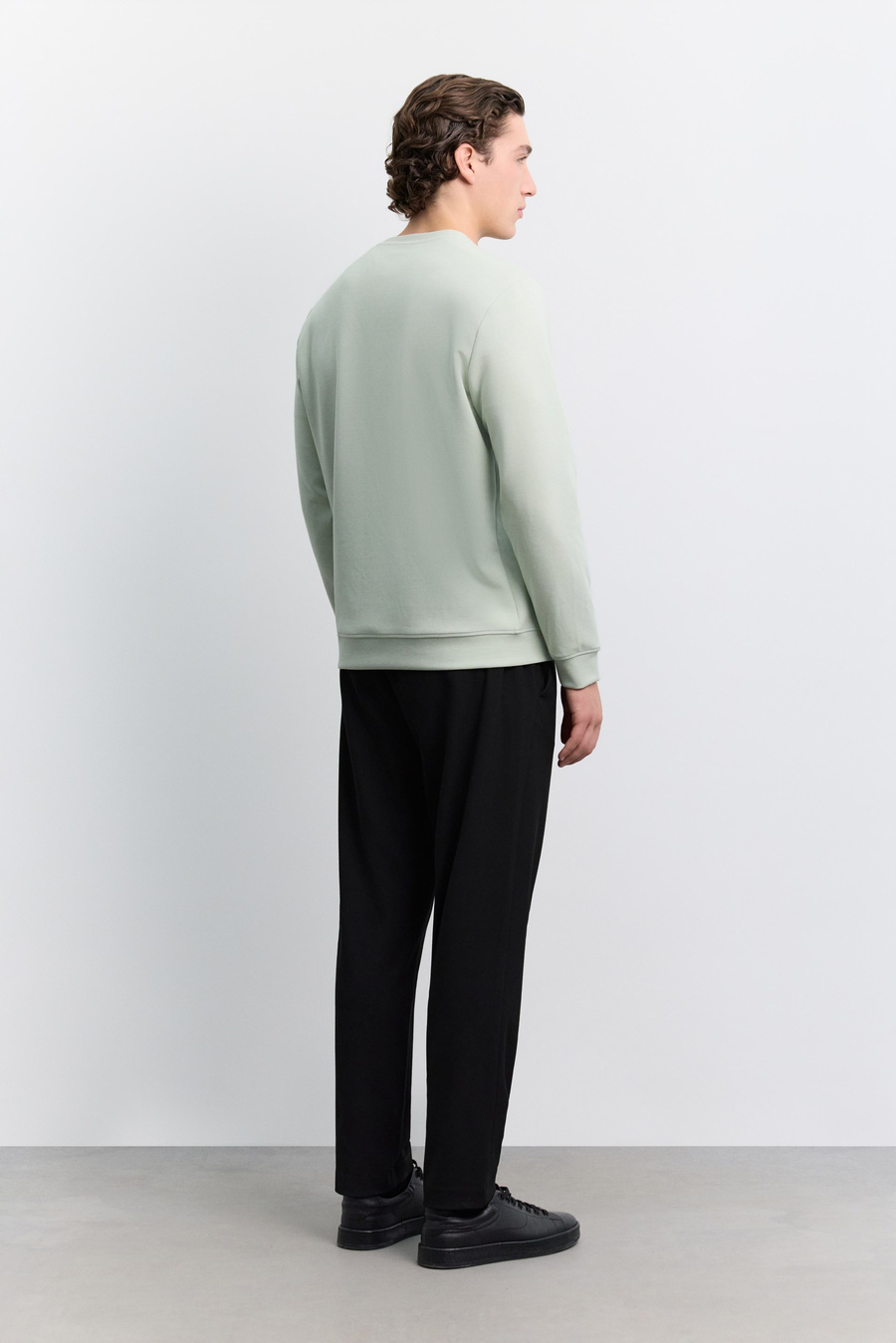 Mint Yeşil Bisiklet Yaka Enjeksiyon Baskılı  İnterlok  Sweatshirt