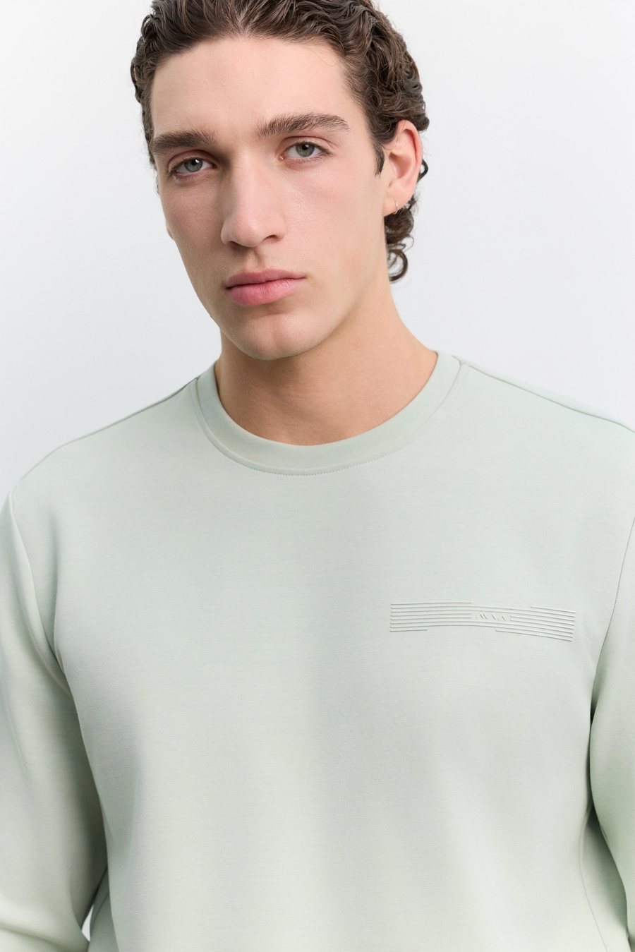 Mint Yeşil Bisiklet Yaka Enjeksiyon Baskılı  İnterlok  Sweatshirt