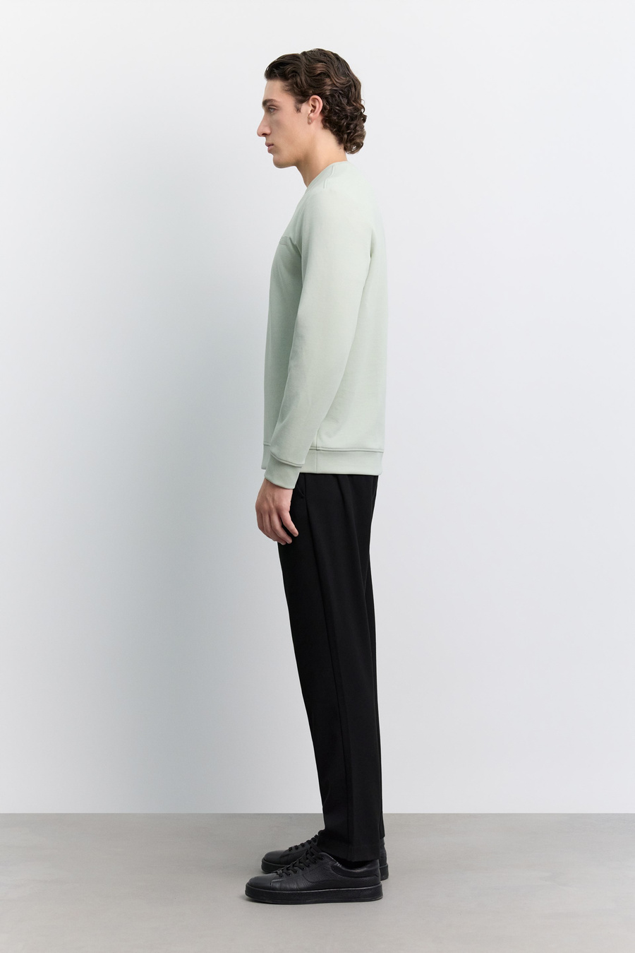 Mint Yeşil Bisiklet Yaka Enjeksiyon Baskılı  İnterlok  Sweatshirt