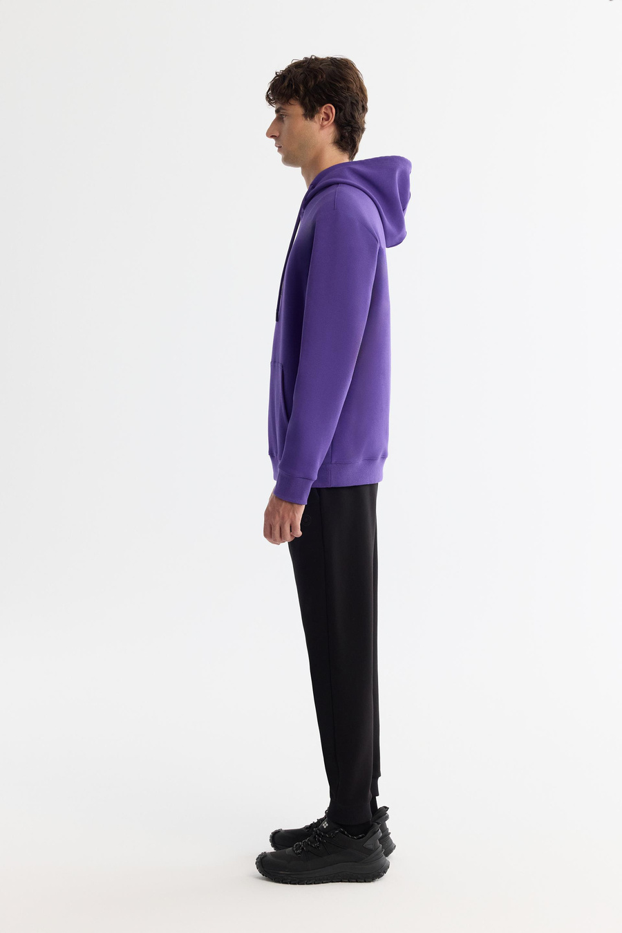 Mor Kapüşonlu Pamuklu Baskılı Elastan Sweatshirt