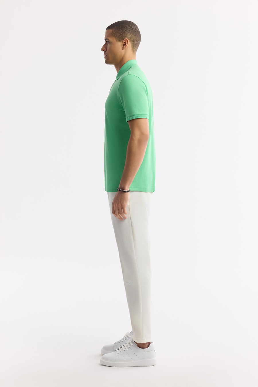 Neon Yeşil Kıvrılmaz Polo Yaka %100 Pamuk Basic T-Shirt
