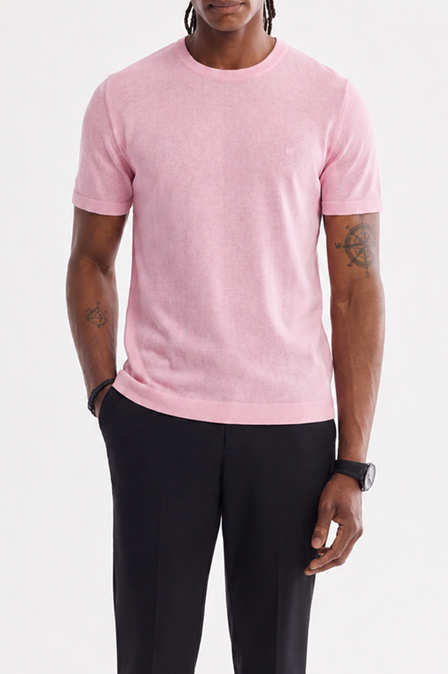 Pembe Bisiklet Yaka Triko T-Shirt 