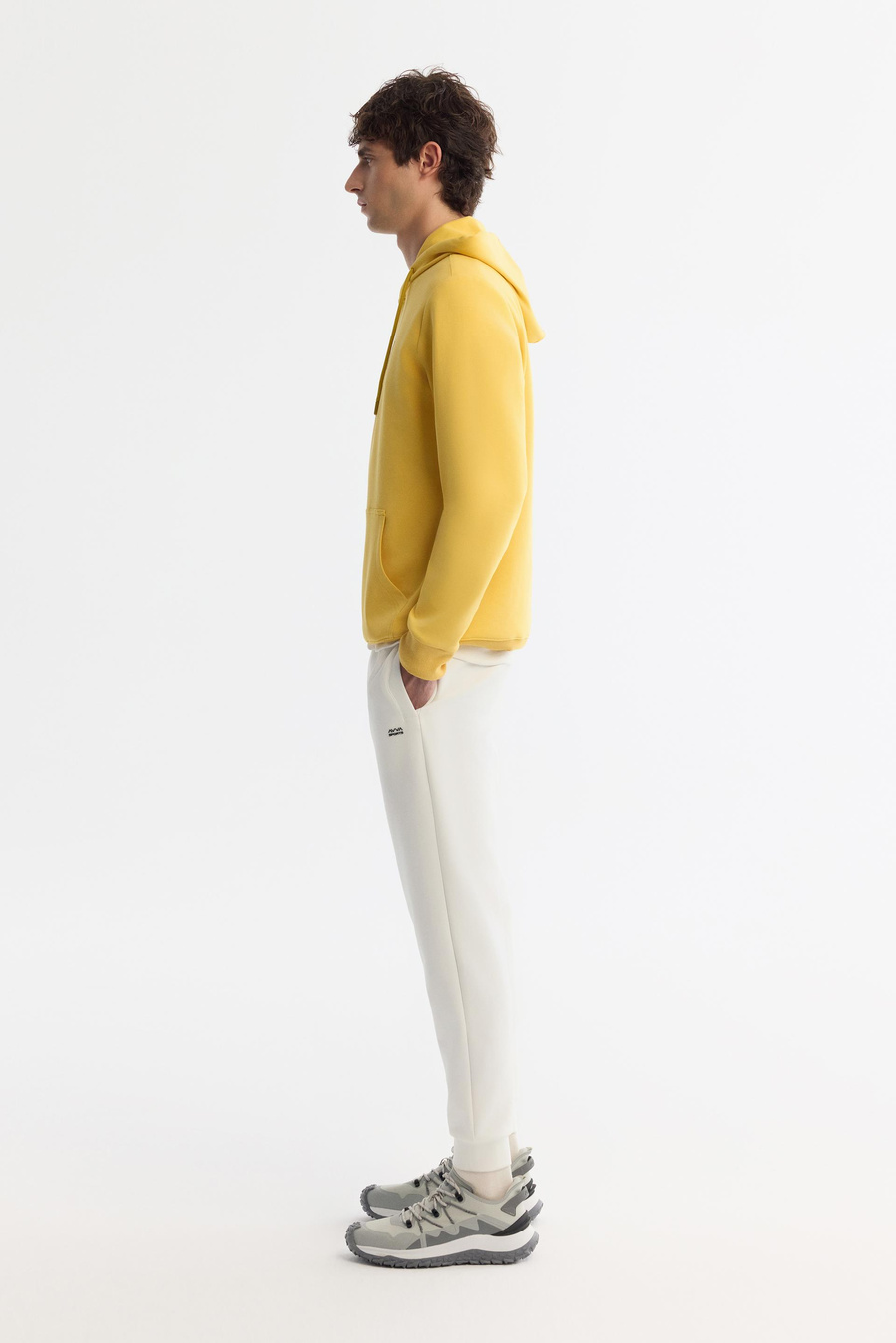 Sarı Kapüşonlu Pamuklu Baskılı Elastan Sweatshirt