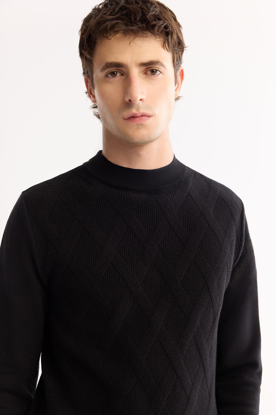 Black Turtleneck Soft Touch Textured Knit Sweater