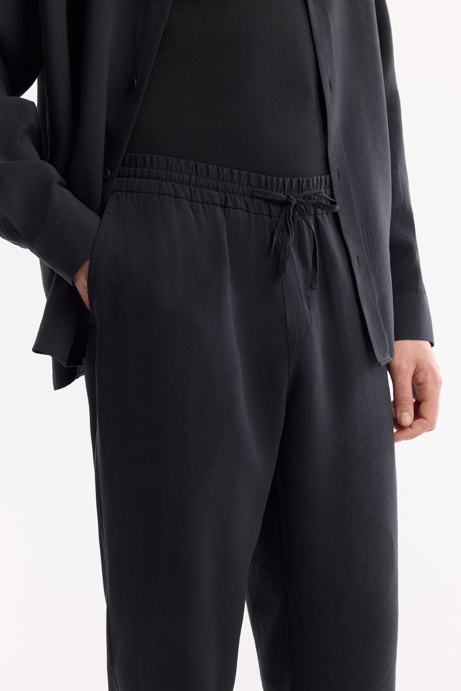 Siyah Beli Lastikli Bağcıklı Soft Touch Pantolon