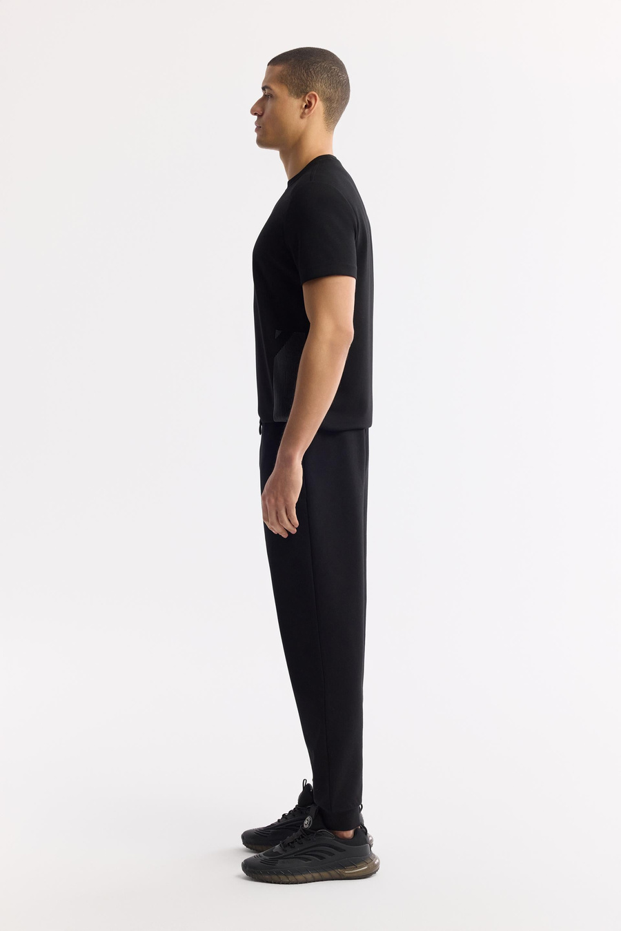 Black Elastic Waist Drawstring Bi-Stretch Sweatpants