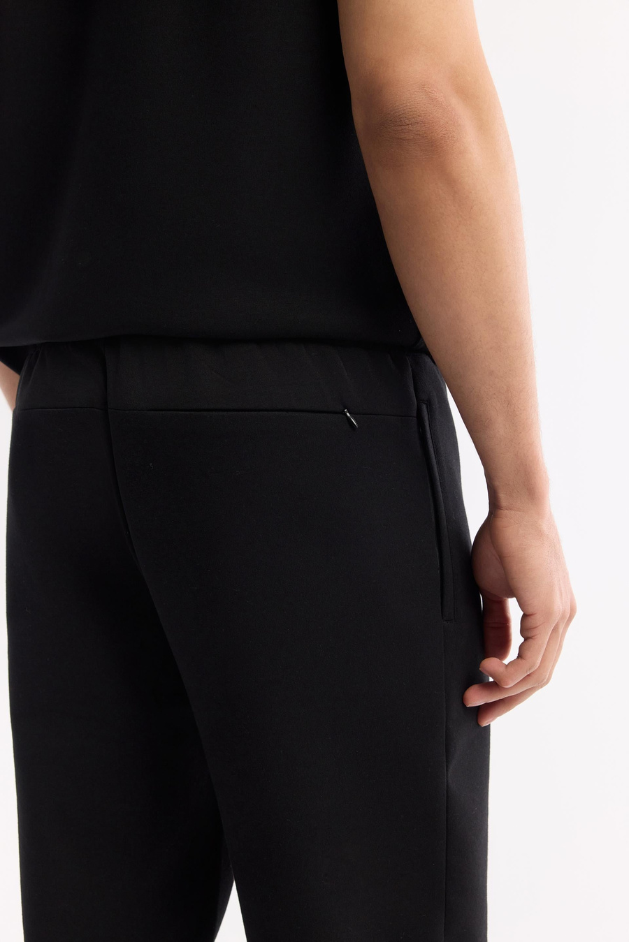 Black Elastic Waist Drawstring Bi-Stretch Sweatpants