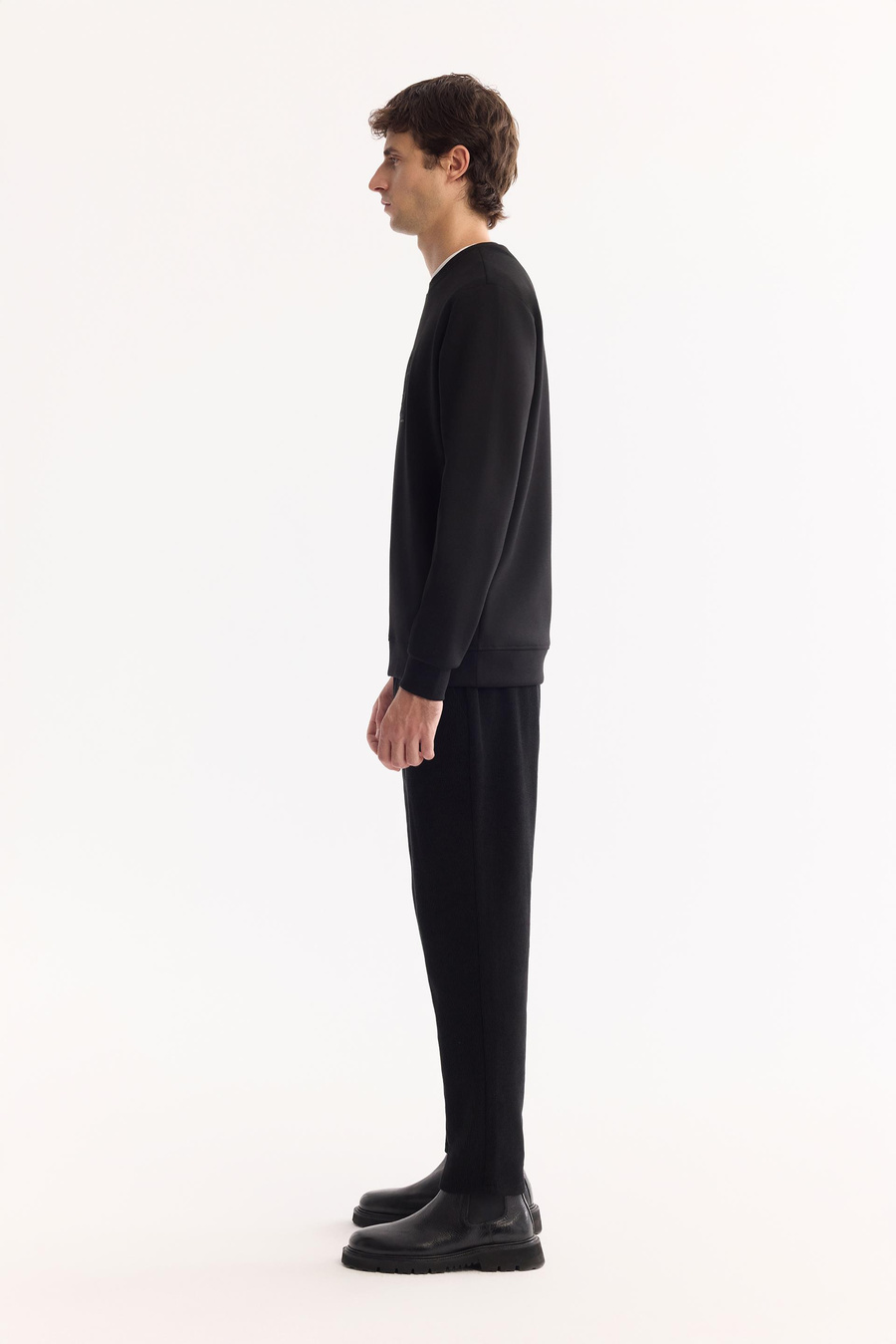 Siyah Bisiklet Yaka Kolay Ütülenen Bi-Stretch Baskılı Sweatshirt