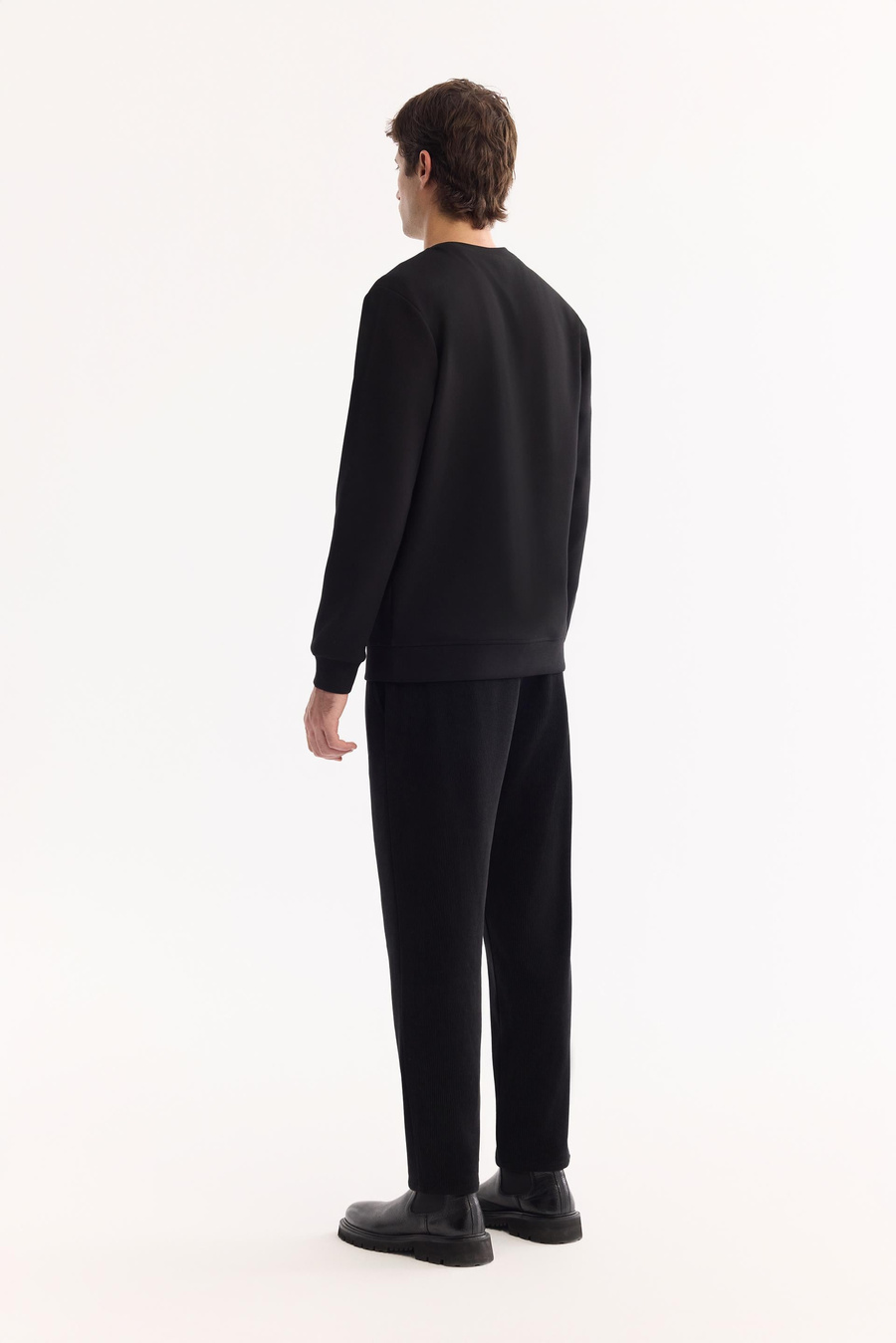 Siyah Bisiklet Yaka Kolay Ütülenen Bi-Stretch Baskılı Sweatshirt