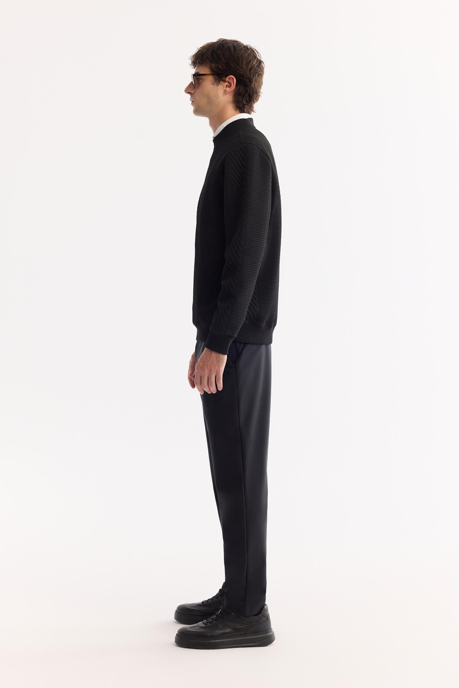 Black Crew Neck Easy-Iron Elastane Sweatshirt